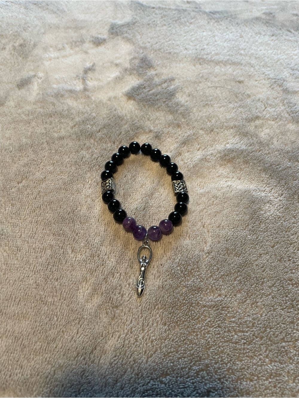Amethyst & Black Bead Charm Bracelet